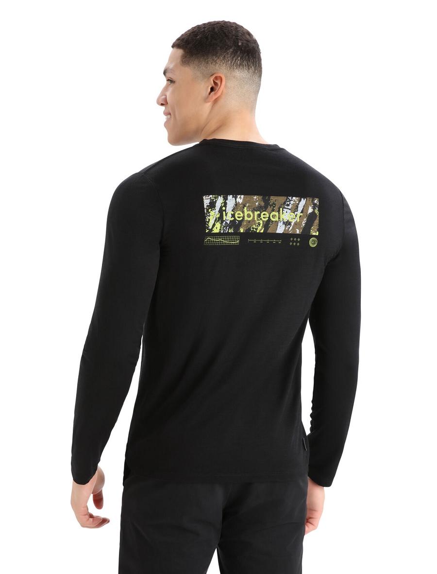 Men's Icebreaker Merino Tech Lite II T-Shirt Summit Tread Long Sleeve Black | CA 1710CTVE